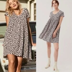 Pact Organic Leopard Print Babydoll Mini Dress Womens Size Medium Y2K Pink‎ Boho